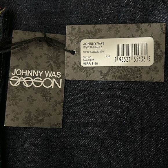 JOHNNY WAS Rue De La Flare Jean Dark Blue Flare Wide Leg Jeans in the Size 32 - Picture 8 of 9